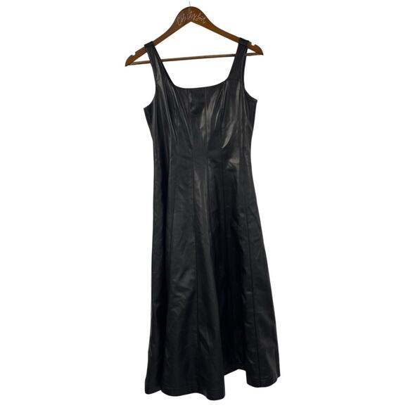 7 For All Mankind Faux Ever Leather Dress Fit Flare Black Shiny Medium - Picture 1 of 9